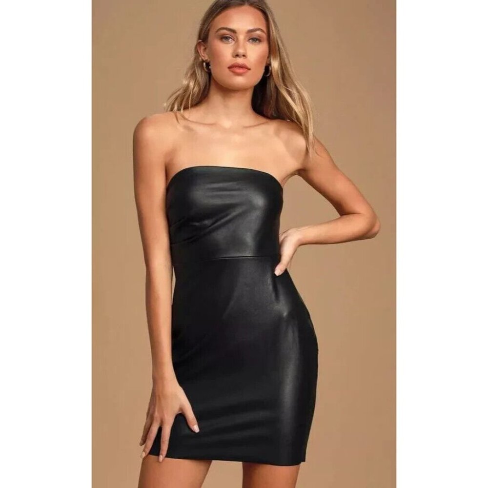Free People After Hours Women's Size 0 Black Vegan Leather Strapless Mini Dress